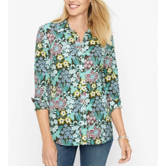 New Talbots Mirrored Garden Cotton Button Front Shirt 3X Colorful Floral Preppy - Picture 12 of 12